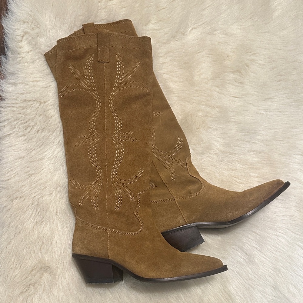 Mango Tan Suede Heeled Boots - Picture 1 of 8